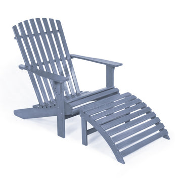 Saranac 2-Piece Traditional Rustic Acacia Wood Adirondack Chair with Detachable Ottoman - JONATHAN Y